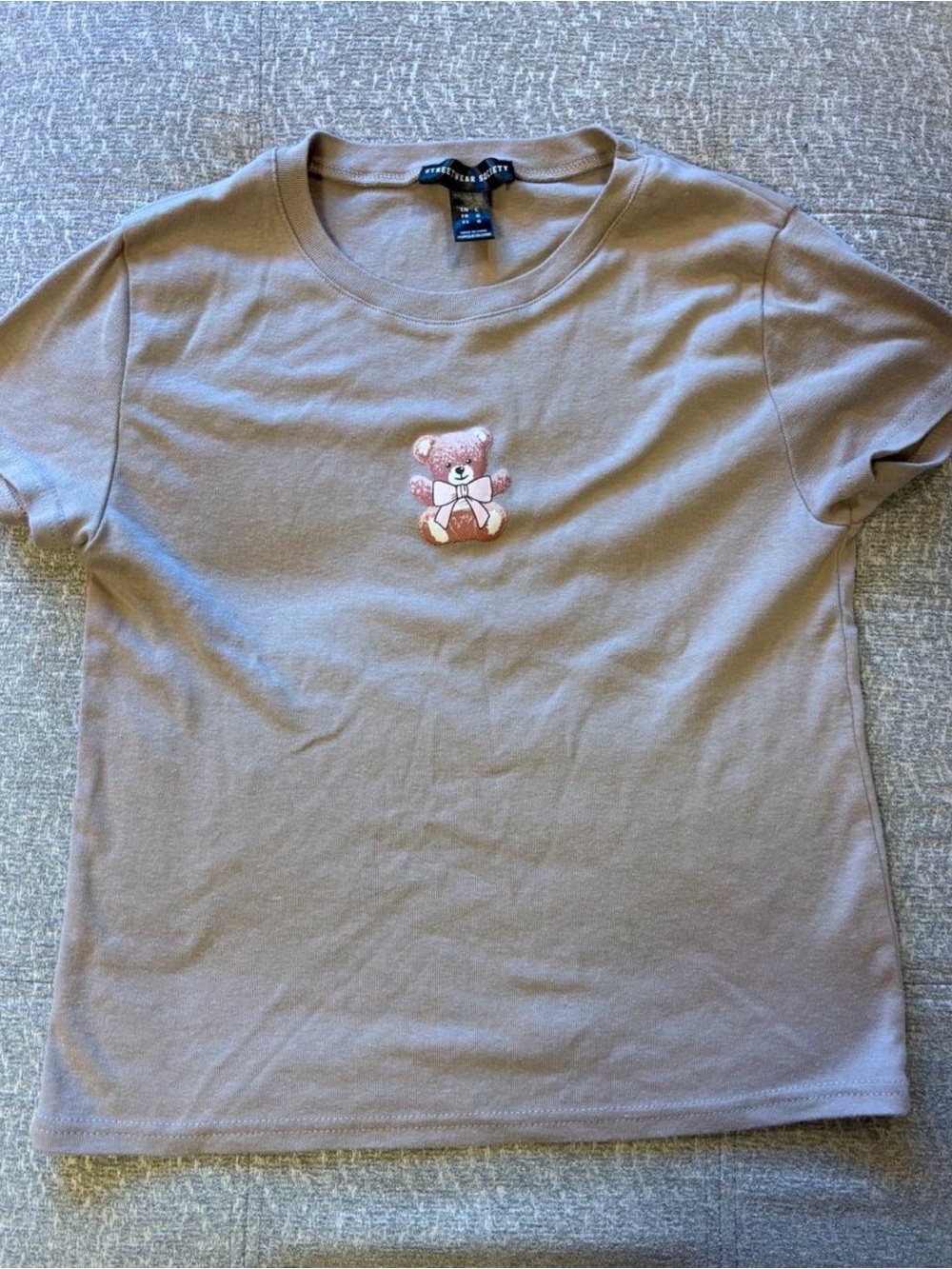 Streetwear Society Brown Tee with Pink Teddy Bear Patch